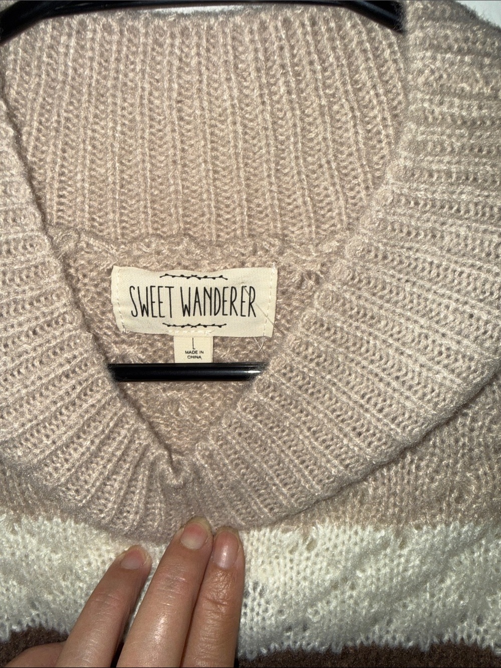 Sweet Wanderer Striped Cowl-Neck Sweater in Brown, Cream & Tan - Picture 3 of 3